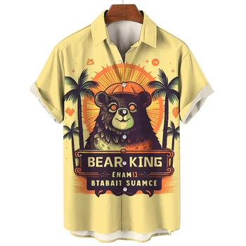 2023 אופנה לגברים הוואי 3D מודפסים חולצה Y2K חולצת קריקטורה דוב נוח יומיומי שרוול קצר החוף הענקית בגדים חולצה