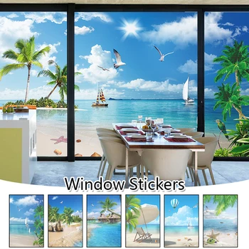 3D נוף פרטיות Windows הסרט עיצוב הבית בקיץ הים חוף צבעונית דלת זכוכית מדבקות הצללה אלקטרוסטטית חלבית סרטים