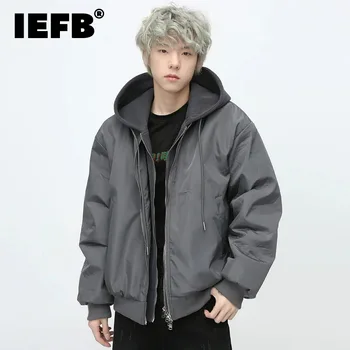 IEFB כפול רוכסן מעובה זכר מעטה כותנה קצרים, מעילים נישה עיצוב מזויף שני חלקים בסגנון קוריאני של הגברים מעילים מרופדים 9C4053