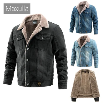 Maxulla החורף של הגברים 'קט ג' ינס אופנה אופנת רחוב אופנוע קאובוי מעילים מזדמנים זכר צמר חם 'קט ג' ינס בגדי מותג