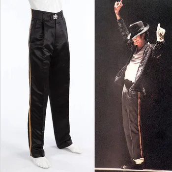 SexeMara נדיר אמ. ג 'יי מייקל ג' קסון שחור בדרנים הזהב ישר מכנסיים מכנסיים עבור אוהדים בילי ג ' ין