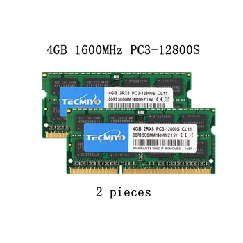 איכות סופר Tecmiyo 2X4GB DDR3 1600MHz נייד RAM PC3-12800S 1.5 V SODIMM 204Pin intel AMD Non-ECC זיכרון למחשב נייד -ירוק