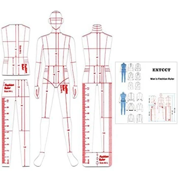 גברים אופנה איור שליט ציור תבנית שליט סט תפירה דמוי תבנית עיצוב, בגדים מדידה