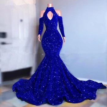 דובאי יוקרה כחול רויאל נצנצים נשים שמלות ערב לגזור ים החלוק דה נשף שמלות לנשף מסיבת חתונה רשמית אירוע