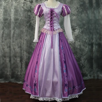 הנסיכה רפונזל Cosplay תלבושות נשים בוגרות אופנה סגול שמלת שמלת נשף ליל כל הקדושים