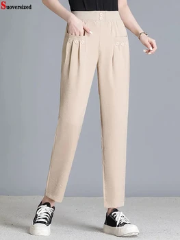 מזדמן גבוהה המותניים Oversize 70kg Sarouel קיץ באורך קרסול ישר מכנסיים קוריאנית דק חופשי צינור חדש אופנה מכנסיים