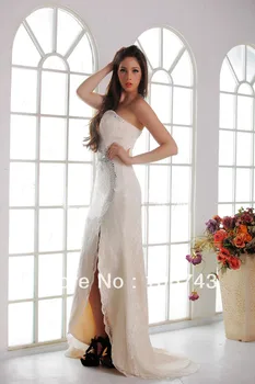 משלוח חינם שמלות מקסי 2016 חם חדש אופנה vestidos formales לנשף לבן ארוך סקסי כלה גביש חרוזים תחרה שמלות ערב