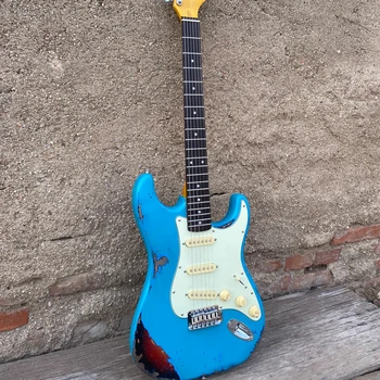 עבודת יד שריד ST גיטרה חשמלית, בן בגיל איכות Guitarra, כחול, צבע גוף מהגוני, צוואר מייפל, משלוח חינם