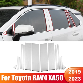 עבור טויוטה RAV4 XA50 2019 2020 2021 2022 2023 רב 4 היברידית נירוסטה דלת המכונית חלון עמוד פוסט לקצץ אביזרי כיסוי