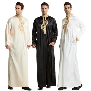 עיד גברים מוסלמים Jubba Thobe לעמוד צווארון Mens שמלה ארוכה האסלאמי רמדאן זמן החלוק הסעודית Musulman Abaya גלימה דובאי הערבי השמלה