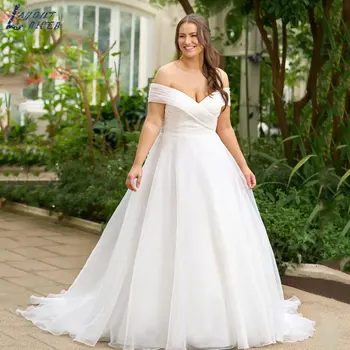פריסת NICEB פשוט להוריד כתף בתוספת גודל שמלת החתונה 2024 קלאסי בחזרה כפתורים טול שמלת הכלה Vestido De נוביה בהזמנה אישית