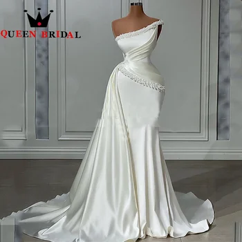 רב פנינים בתולת ים שמלת החתונה 2023 שרוולים כתף אחת סאטן באורך רצפת שמלות כלה Vestidos דה נוביה מותאם אישית L35M