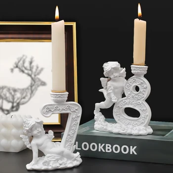 רומנטי לבן מלאך קופידון מחזיק נר שרף קישוט קישוטים ואביזרים עבור שולחן האירופי סלון עיצוב הבית