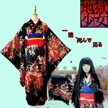 יפן אנימה נשים בחורה לוליטה סגנון Jigoku Shoujo Mioyosuka לעזאזל ילדה Enma Ai Cosplay תלבושות קימונו